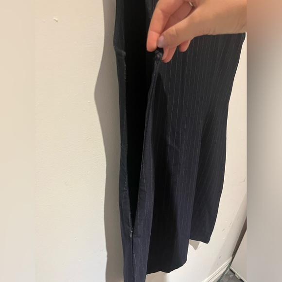 Dark Navy Blue Pinstripe Sleeveless Round-neck Mini Dress NWT - Picture 3 of 12